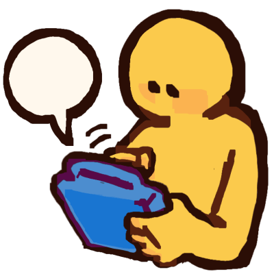 an emoji yellow person tapping their blue talker. a blank speech bubble comes from it.